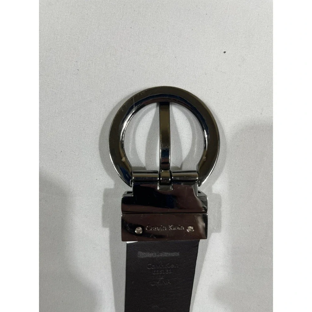 Calvin Klein Leather Belt Women Black Round Gunmetal Buckle 635153